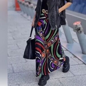 ZARA Abstract Multicolor Maxi Skirt Boho Retro Print Side Zip S